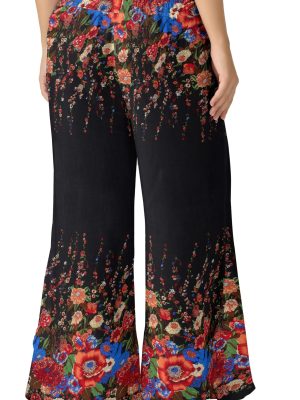 Palazzo Pants for Women - Boho Flare Leg Wide Summer Pant Women - Harem Waist Flowy Bottoms with Pockets