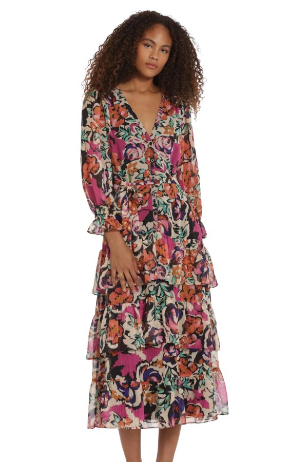 Women's V-Neck Tiered Skirt Maxi Day Dress Event Party Night Out Guest of