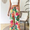 Women's Tropical Palazzo Pants Boho Summer Casual Wide Leg Flowy Trousers