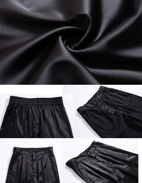 Women's Wide Leg Satin Silky Casual Dress Cocktail Party High Waist Pants