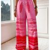 Women's Floral Wide Leg Pants Beach Vacation High Waist Boho Palazzo Trousers
