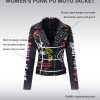 Faux Leather Jacket for Women Studded Rivet Floral Moto Biker Short Lapel Coat