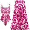 Women's One Piece Sling Classic Majolica Adjustable Bathing Suits Back Lace up Swimsuit with Skirt/Shorts