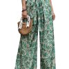 Womens Printed Wide Leg Pants Ruffle Elastic Drawstring Beach Vacation Palazzo Loose Comfy Trousers with Pockets