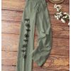Women's Drawstring Drop Waist Floral Pants Straight Leg Linen Casual Trousers