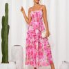 Women's Floral Summer Wedding Guest Dresses 2025 Trendy Long Flowy Smocked Tiered Maxi Dress