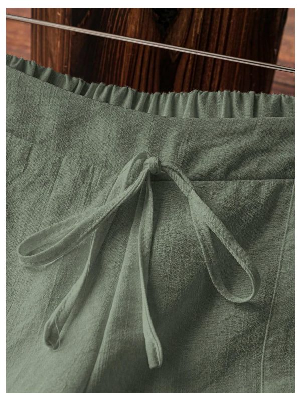 Women's Drawstring Drop Waist Floral Pants Straight Leg Linen Casual Trousers