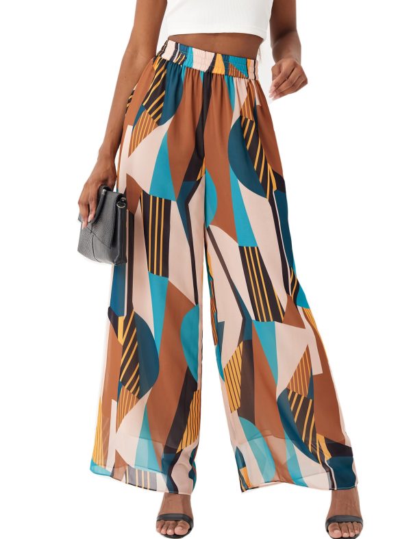 Women's Floral Boho Palazzo Pants Casual Dress Flowy Wide Leg Pant Chiffon Beach Vacation Trouser
