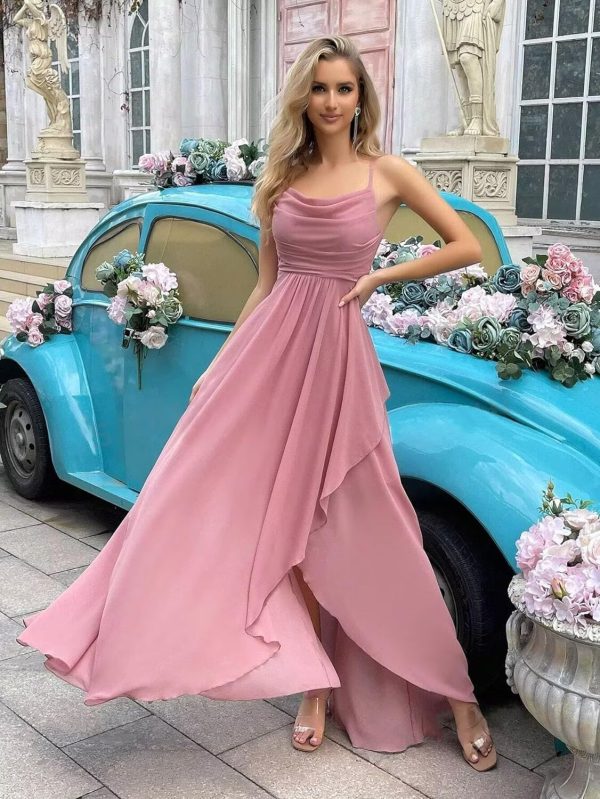 Women's Bridesmaid Dresses 2025 with Slit Spaghetti Straps Formal Party Gowns A Line Maxi Dress PU162