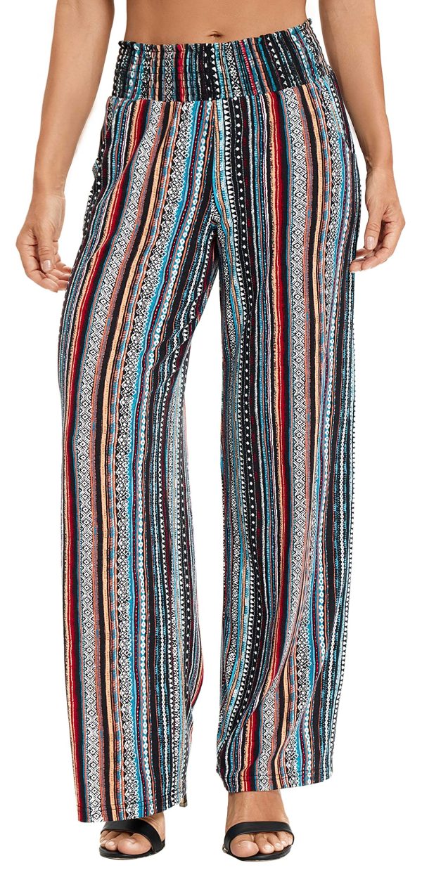 Women's Casual Wide Leg Floral Print Palazzo Lounge Pant Stretchy Boho Pants