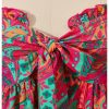 Women's Floral Tube Tops Strapless Tie Front Frill Peplum Shirred Boho Summer Bandeau Top