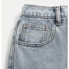 Girl's Bowknot Print Washed Jean Elastic Waist Denim Pants Straight Leg Trousers with Pockets