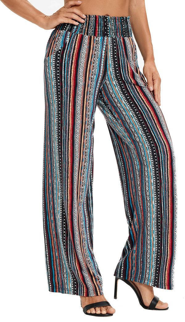 Women's Casual Wide Leg Floral Print Palazzo Lounge Pant Stretchy Boho Pants