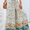 Women Wide Leg Pants Casual High Waist Floral Palazzo Pants for Women Flowy Trendy Lounge Boho Beach Trousers Pockets